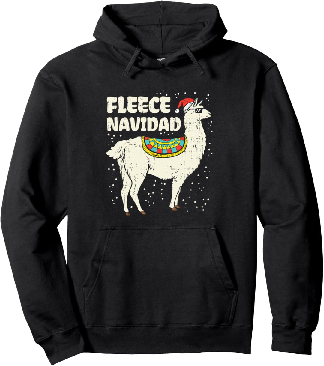 Fleece Feliz Navidad Merry Christmas Lama Alpaka Santa Mütze Pullover Hoodie