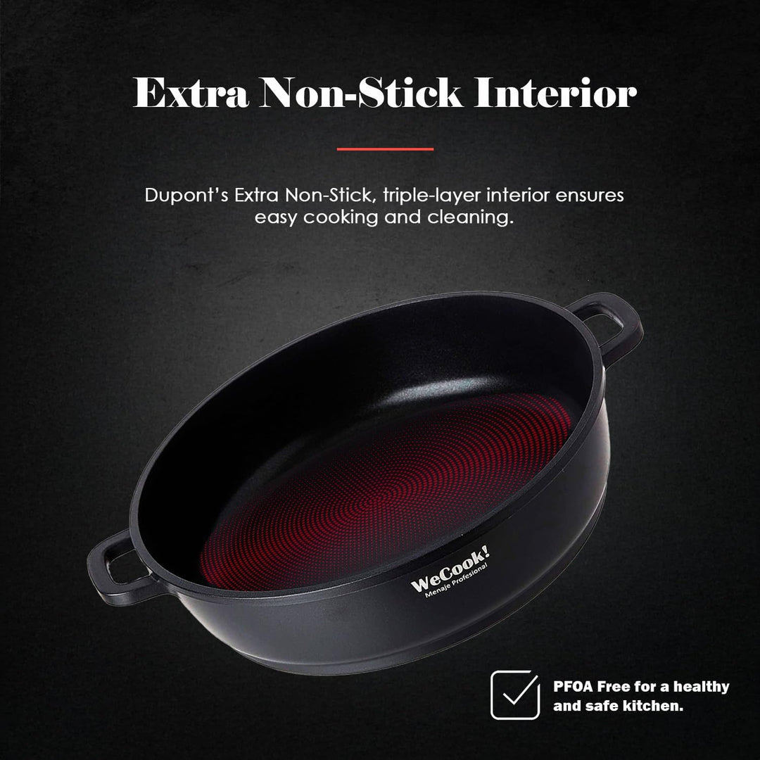 WECOOK! Ecostone Niedrige Kochtopf 28cm Induktion mit Glasdeckel, Antihaftbeschichtung XTRA DUPONT Ö