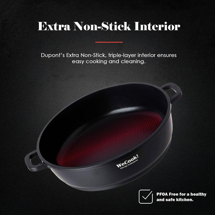 WECOOK! Ecostone Niedrige Kochtopf 28cm Induktion mit Glasdeckel, Antihaftbeschichtung XTRA DUPONT Ö