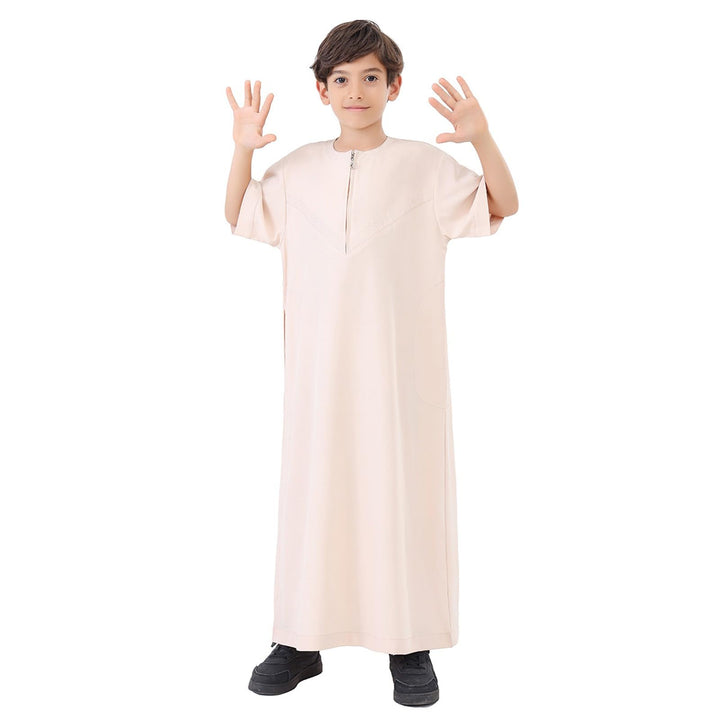 Gebetskleidung für Kinder Junge, Abaya Kinder Kurzarm Kaftan Islamische Arabische Kleidung Langer Is