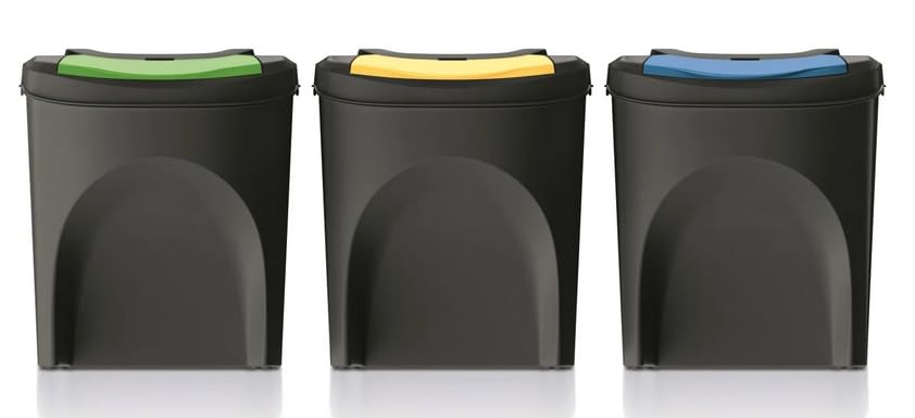 BirnePower Mülleimer Müllbehälter Abfalleimer 75L Set 3 x 25L Mülltrennsystem Behälter Sorti Box mit
