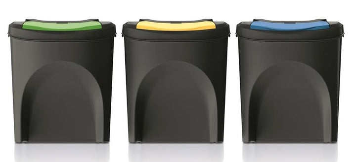 BirnePower Mülleimer Müllbehälter Abfalleimer 75L Set 3 x 25L Mülltrennsystem Behälter Sorti Box mit