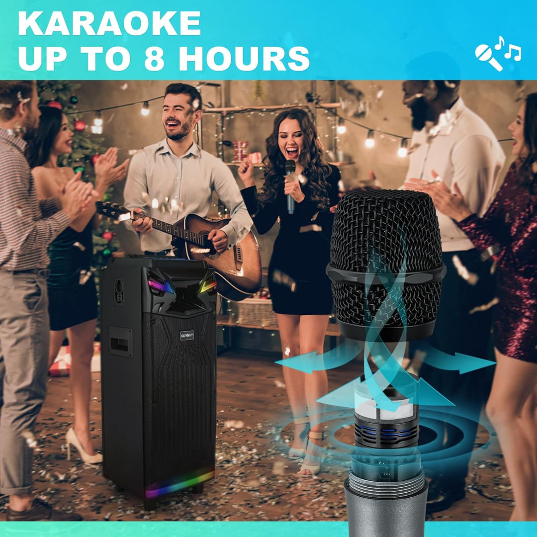 DSP Bluetooth Karaoke-Maschine mit 2 Mikrofonen, 2 × 10" woofer Tragbare PA-Anlage Erwachsene & Kind