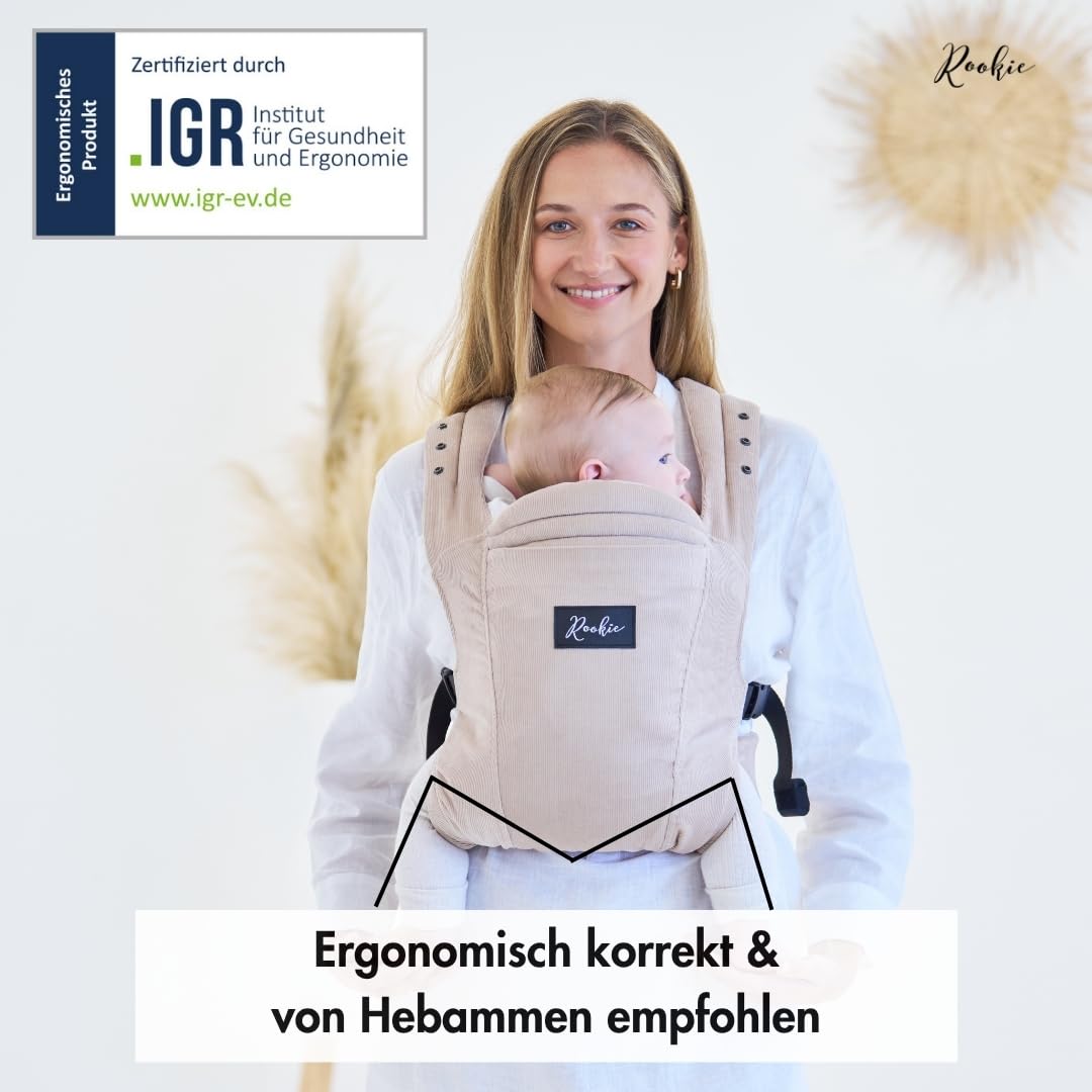 Rookie Babytrage ab Geburt - Ergonomisch, Bequem, Bio-Stoffe - Premium Elite Design - Baby Trage sch