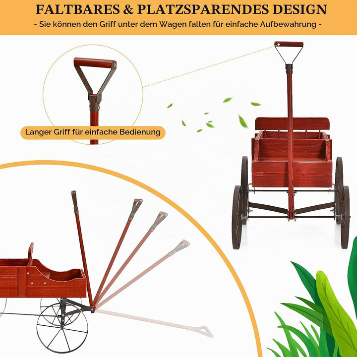 RELAX4LIFE Blumenständer mit 4 Rädern aus Metall, Pflanzwagen aus Massivholz, Holzwagen bis zu 15 kg