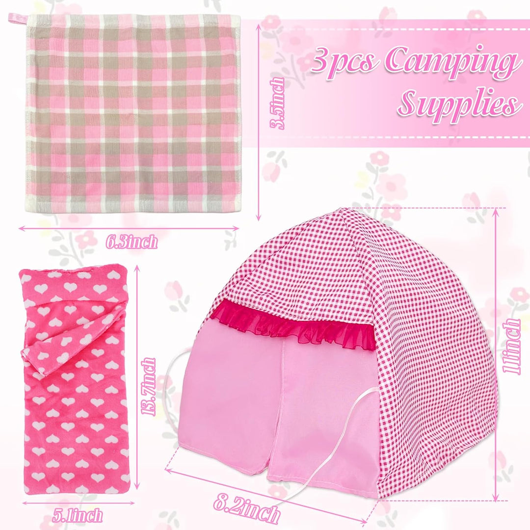 28 Stück PuppenKleidung Camping Sets Kompatibel mit Barbie, 11.5 Inch Puppe Zubehör 1 Puppenzelt 1 P