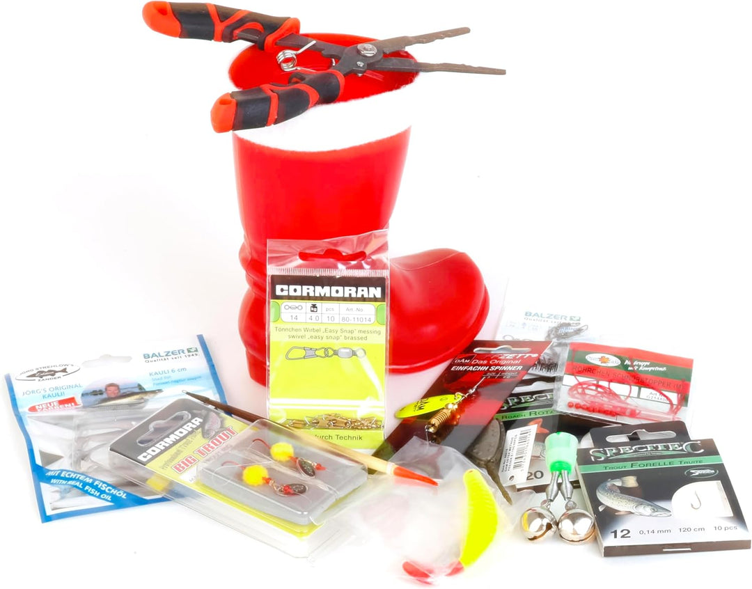 Nikolausstiefel Angler-Edition gefüllt mit Angelzubehör Geschenkidee Nikolaustag Geschenk für Angler