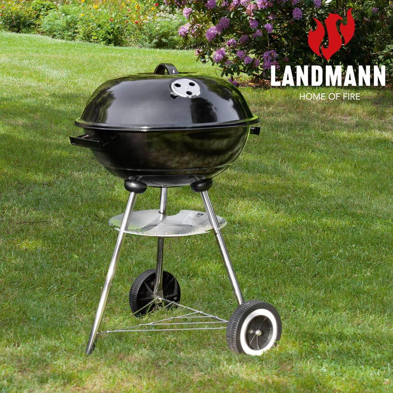 LANDMANN Kleiner Holzkohle Kugelgrill | Grillfläche ca. Ø 41 cm | ca. 15 cm hoher Garraum | Grillhöh
