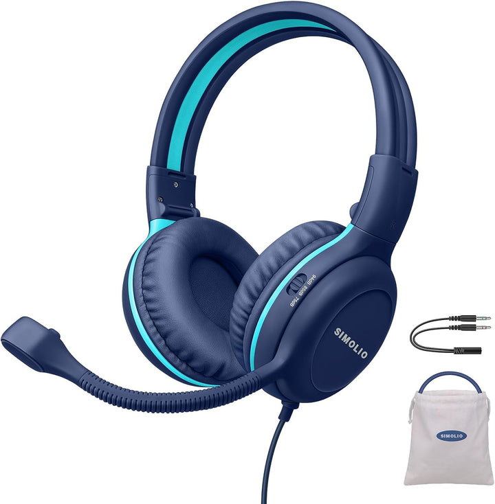 SIMOLIO Kopfhörer Kinder mit Mikrofon, On-Ear-Kinder Kopfhörer mit Mikrofon für Schüler, Gaming Kopf