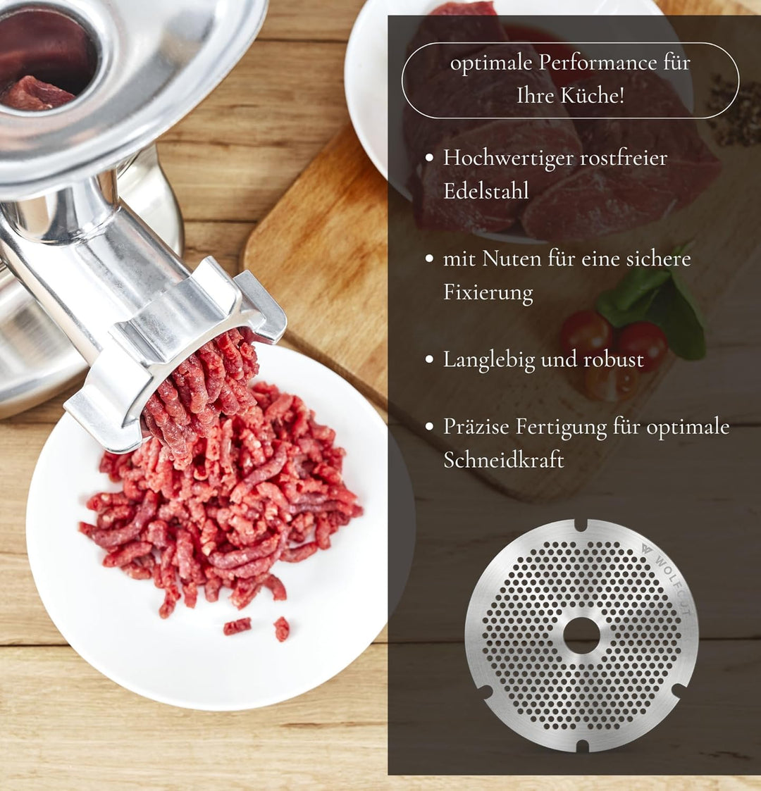 Wolfcut INOX Lochscheibe mit 2 Nuten für Fleischwolf Grössen 22-3,0 mm Bohrung