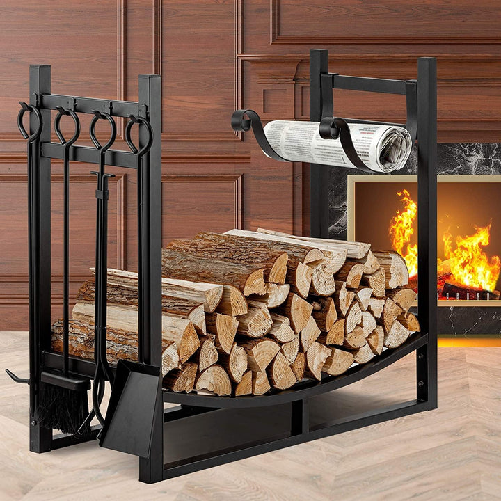 Amagabeli Kaminholzregal mit 4 Kaminwerkzeug 90cmx78cmx33cm Grosses breites Brennholzregal Kaminwerk