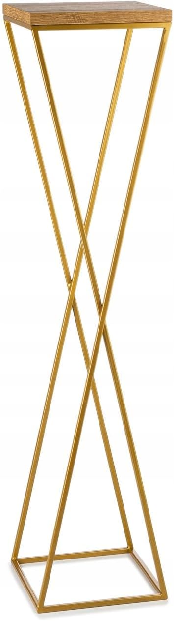 Pflanzenständer Metall 100 cm Hoch - Stabiler und Fester Blumenhocker mit Eiche Optik MDF-Platte auf