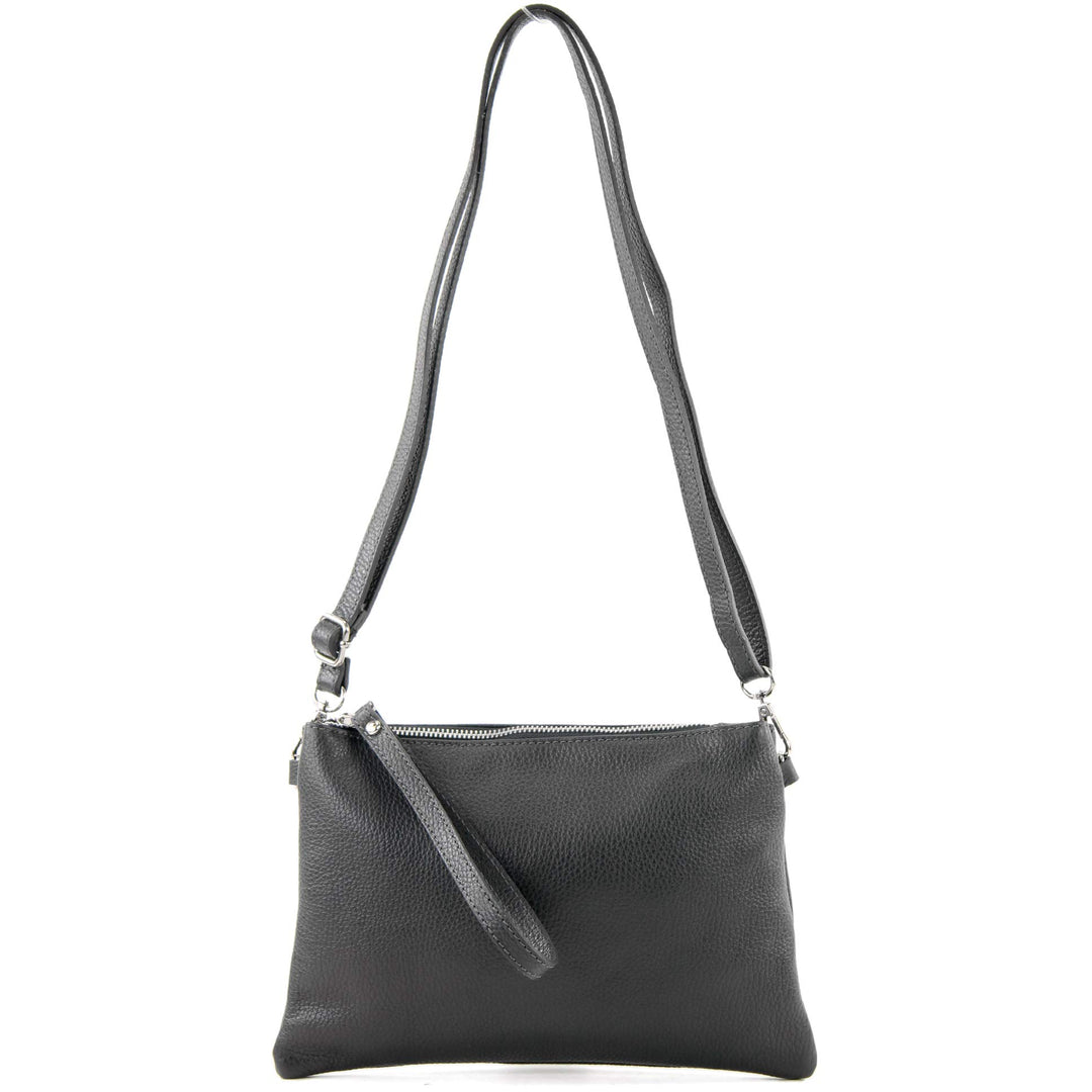 modamoda de - T186 - ital. Clutch Umhängetasche Leder Medium Anthrazitgrau, Anthrazitgrau
