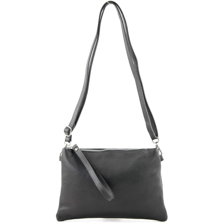 modamoda de - T186 - ital. Clutch Umhängetasche Leder Medium Anthrazitgrau, Anthrazitgrau