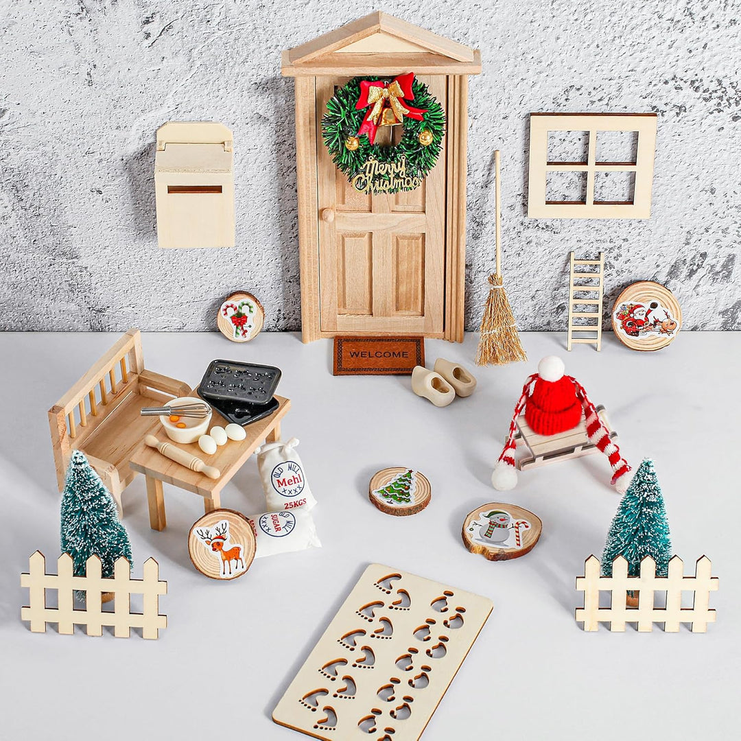 Wichteltür Komplettset, Miniatur Wichtel Zubehör Weihnachten, Wichteltür Set, Weihnachtsdeko Feentür