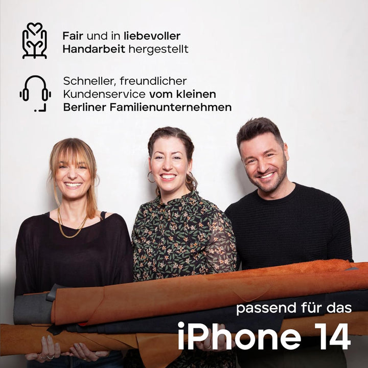 WIIUKA Hülle für iPhone 14, Leder aus Deutschland, Lederhülle extra Dünn, Premium Handyhülle, Case,