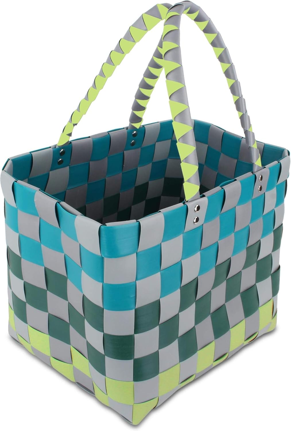normani Einkaufskorb Shopper geflochten aus Kunststoff - robuster Strandkorb aus wasserabweisendem M