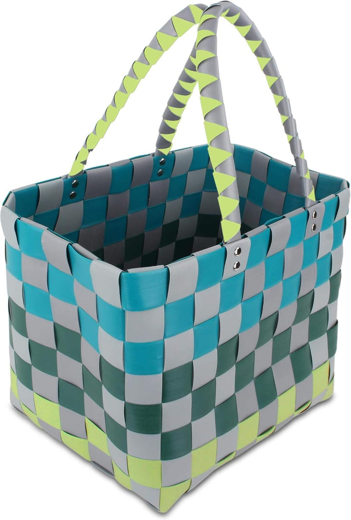 normani Einkaufskorb Shopper geflochten aus Kunststoff - robuster Strandkorb aus wasserabweisendem M