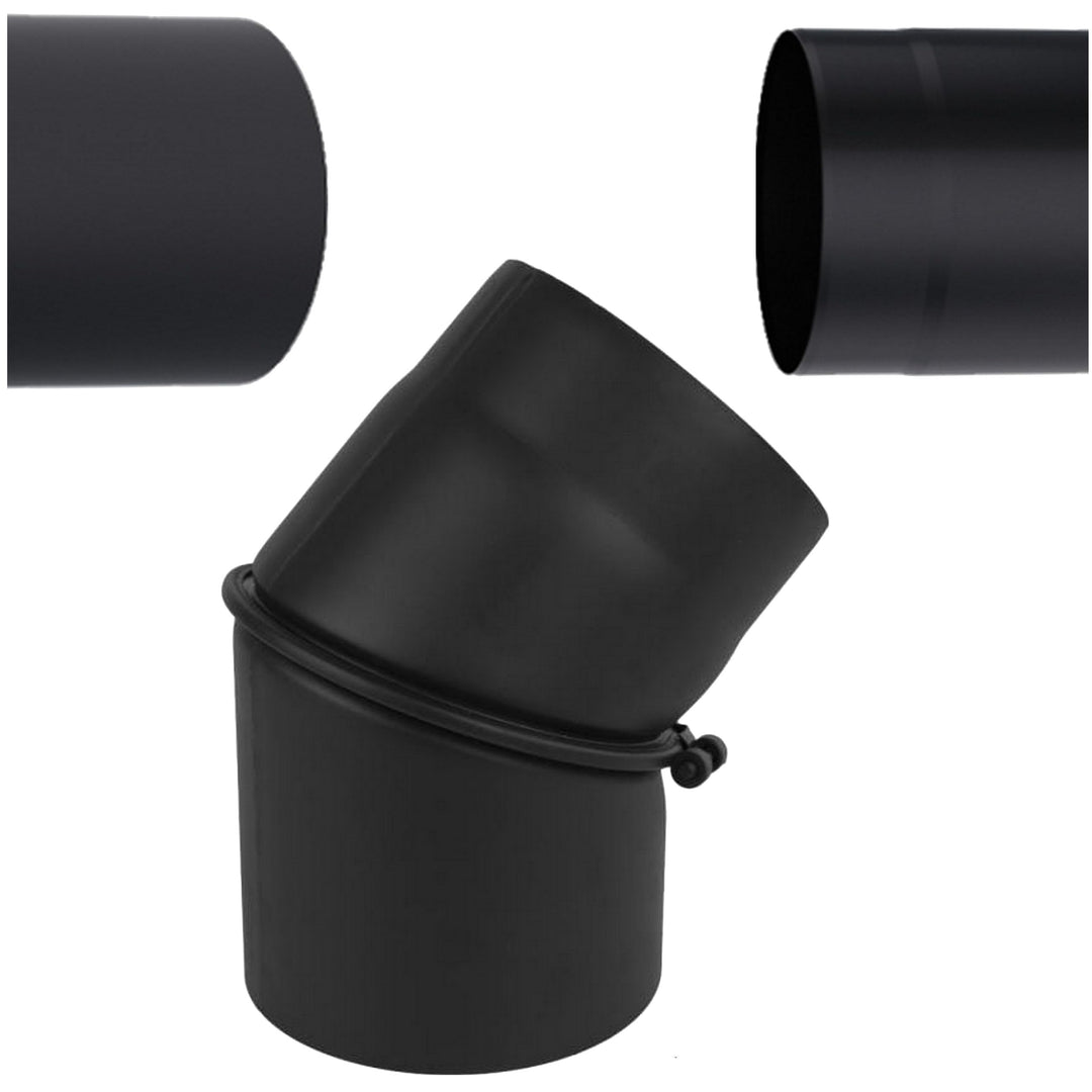 Ofenrohr Bogen Schwarz Ø 160 mm – Verstellbar 0–45° - Kaminrohr Bogen 45 Grad Drehbar – Rauchrohr Ka