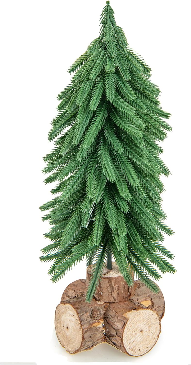 GOPLUS Mini-Weihnachtsbaum 40cm, Künstlicher Tannenbaum auf Holzfuss mit 200 PE-Zweigspitzen, Kleine