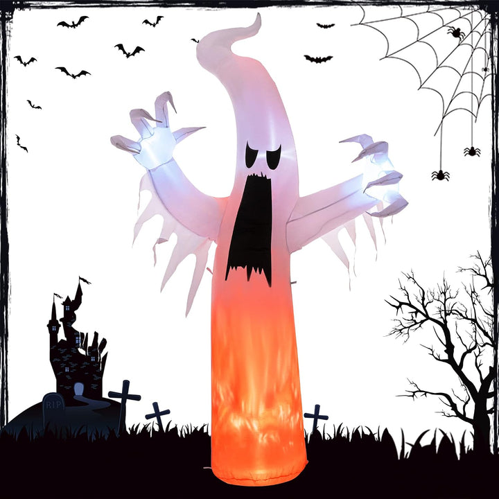 Solpex Halloween Deko aufblasbar Geist Dekoration, 240cm/ 8FT selbstaufblasend mit LEDs mit Flammene