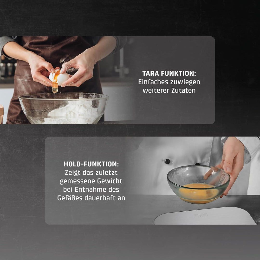 CASO KitchenDuo - 2 in 1 Küchenwaage inkl. Feinwaage, normale Wiegeskala 15kg in 1 g Schritten, Fein
