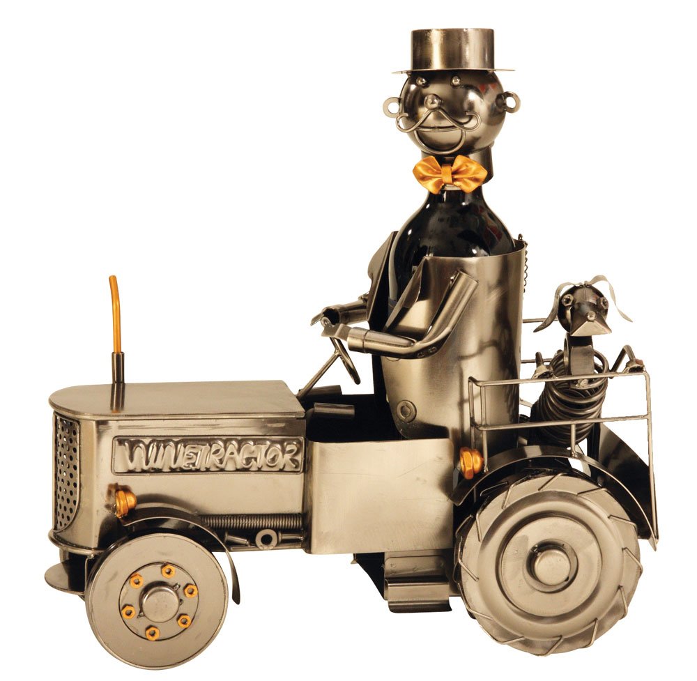 Extravaganter Wein Flaschenhalter Traktor aus Metall Höhe 22,5 cm