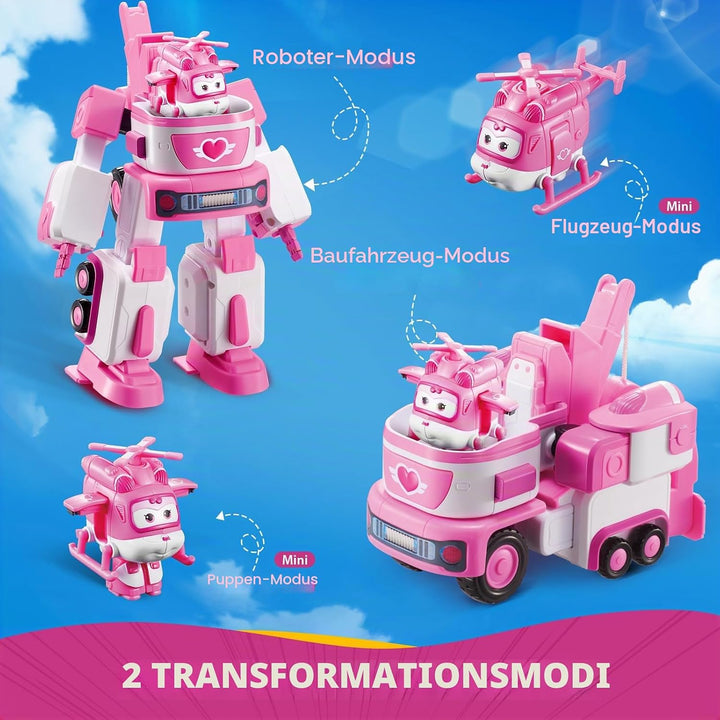 Super Wings EU720314 - Transformations-Fahrzeug Dizzy Rescue Tow, ca. 14,5 cm grosse Spiel-Figur für