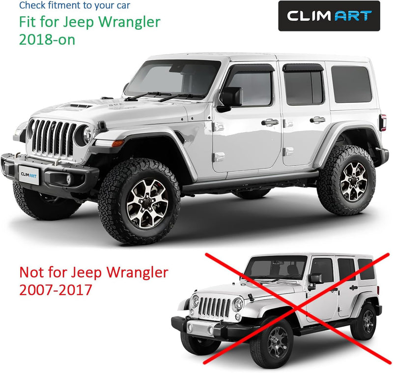 CLIM ART Windabweiser für/kompatible mit Jeep Wrangler 2018-2024 SUV, Autofenster Regenschutz, Regen