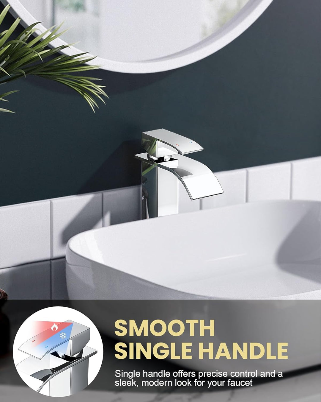 Wasserhahn Bad, Wasserfall Chrom Waschtischmischer mit Auslauf Höhe 224MM Einhebelmischer Edelstahl