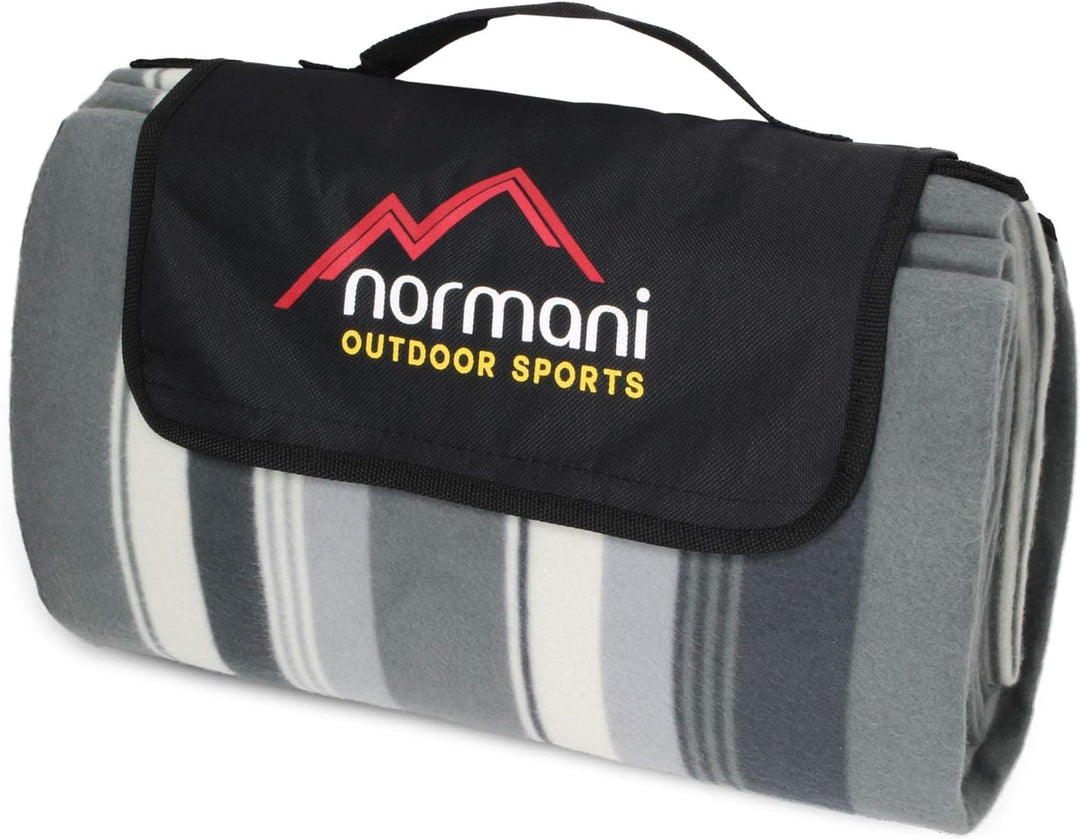 normani Outdoor Campingdecke Fleece mit Tragegriff wasserdicht isoliert Grau Gestreift 140 x 180 cm,