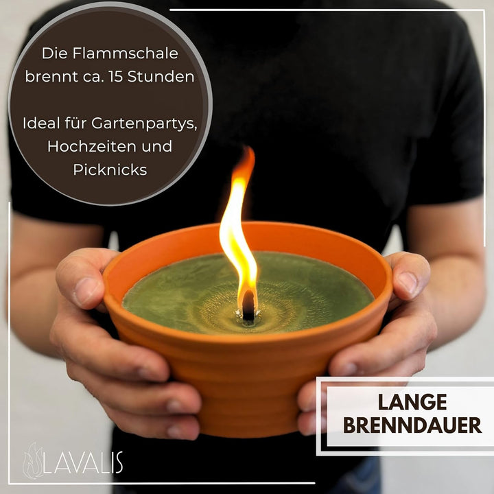 Lavalis XXL Terrakotta-Flammschale mit >25h Brenndauer, grosse Garten-Kerze für Grill-Fest, Hochzeit
