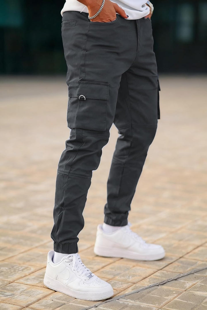 GINGTTO Herren Cargo Hose Stretch Jogginghose für Männer Casual Slim Fit Cargohose Herren Dunkelgrau