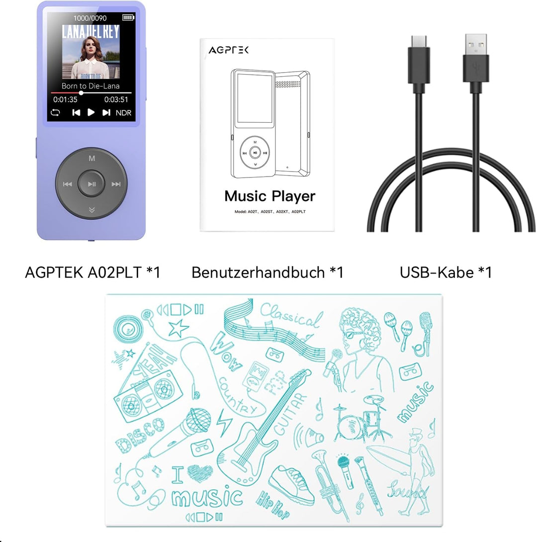 AGPTEK 64GB MP3 Player Bluetooth 5.3 mit Lautsprecher, 40 Stunden Akkulaufzeit Kleiner und klassisch