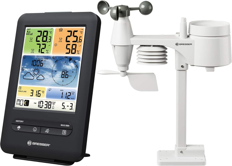 Bresser Wetterstation Funk mit Aussensensor WLAN Farb-Wetter Center 5-in-1 mit Aussensensor für Temp