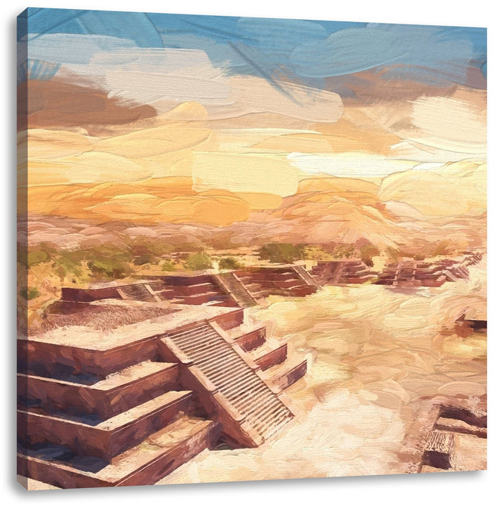 Pixxprint unfertige Maya Tempel in Teotihuacan, Format: 70x70 auf Leinwand, 70x70
