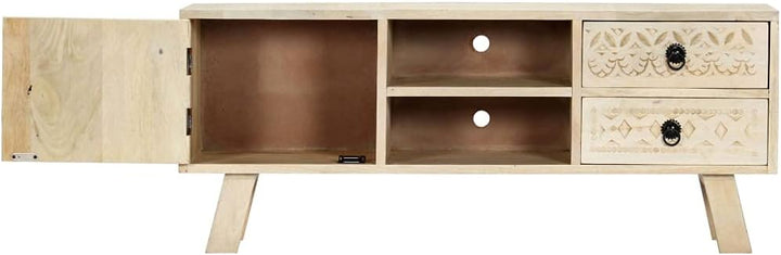 vidaXL Mangoholz Massiv TV Schrank mit 2 Schubladen Lowboard Fernsehschrank Fernsehtisch HiFi-Schran