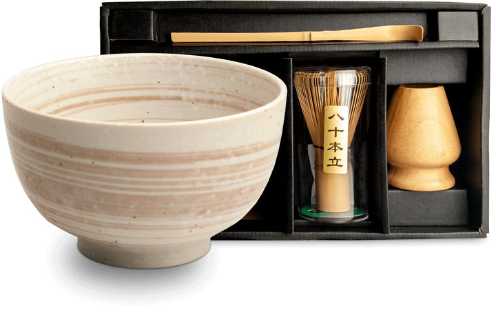 Matcha Set 4 tlg. Original japanische Schale mit Besen & Löffel Edo Japan Geschenkverpackung mit Mat