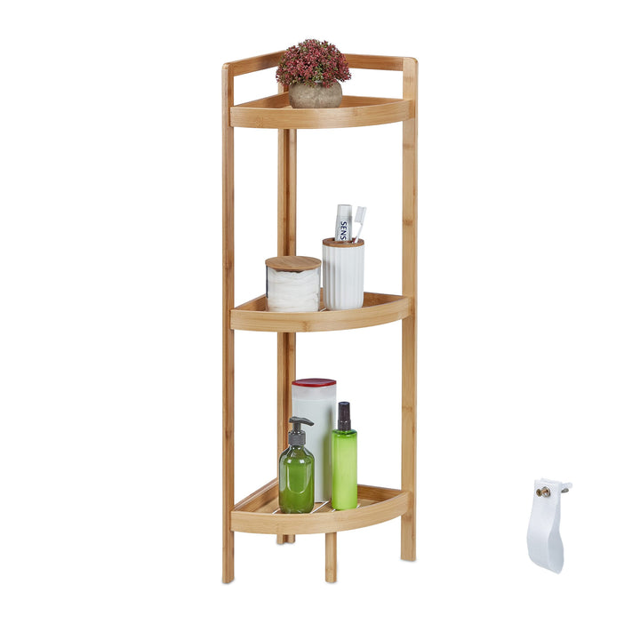 Relaxdays Eckregal Bambus, 3 halbrunde Ablagen, HBT: 90 x 36,5 x 26 cm, Standregal Bad &amp; Küche, plat