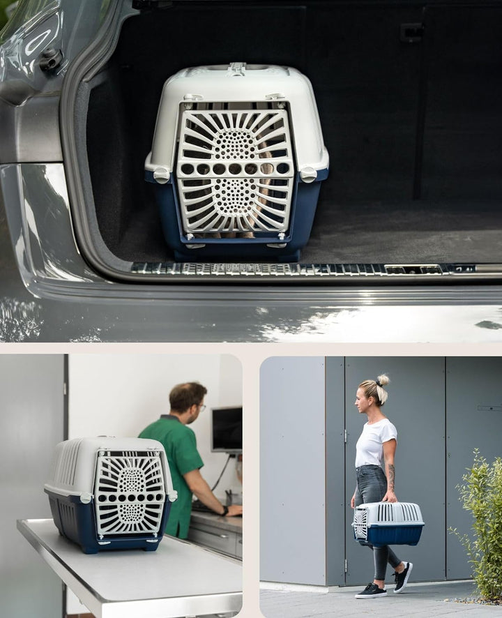 lionto Transportbox für Hunde & Katzen aus recyceltem Kunststoff Tiertransportbox Kleintierbox, 48x3
