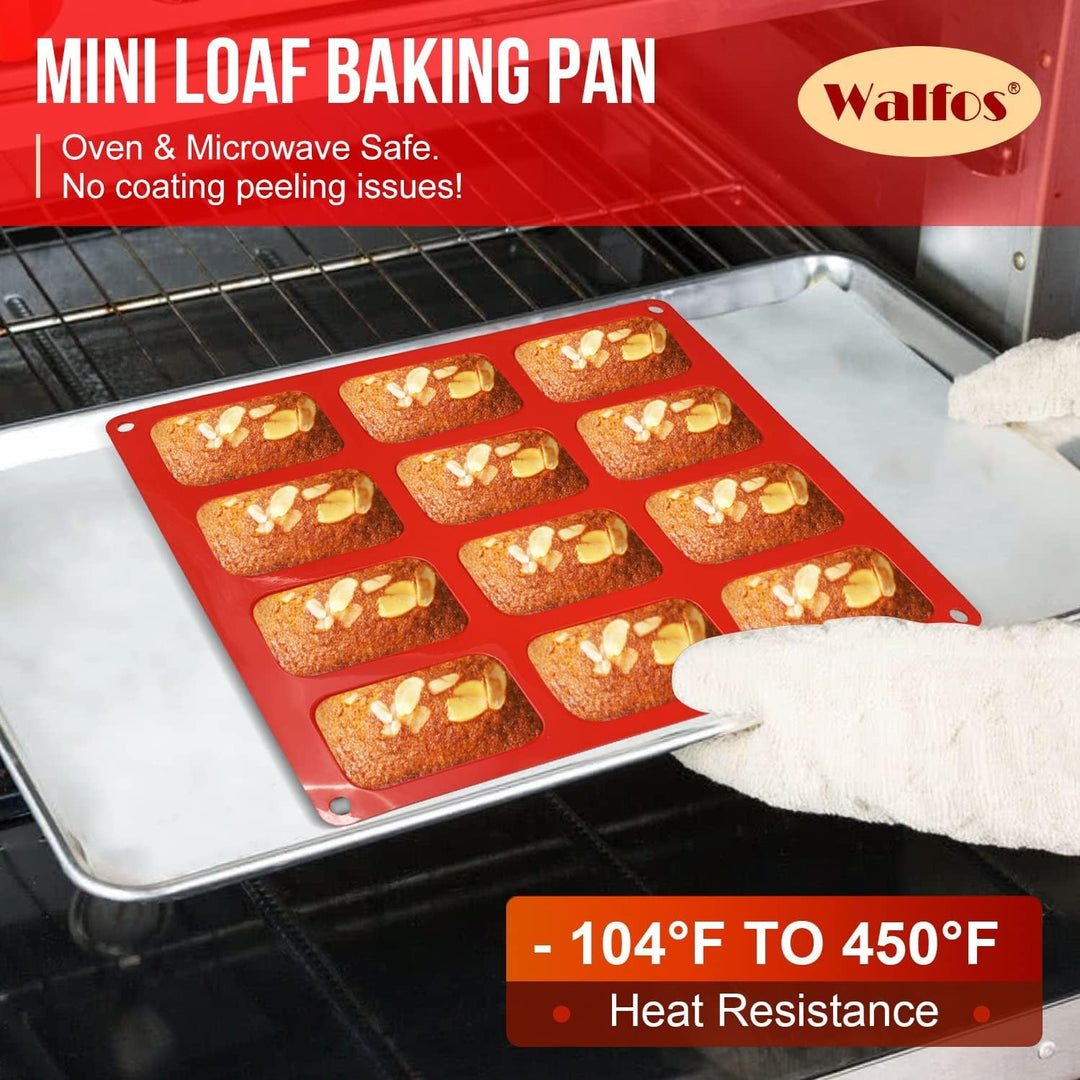 Silikon Mini Kastenform, Walfos 12-fach Mini-Brot-Pfanne Brownie-Pfanne, lebensmittelecht und antiha
