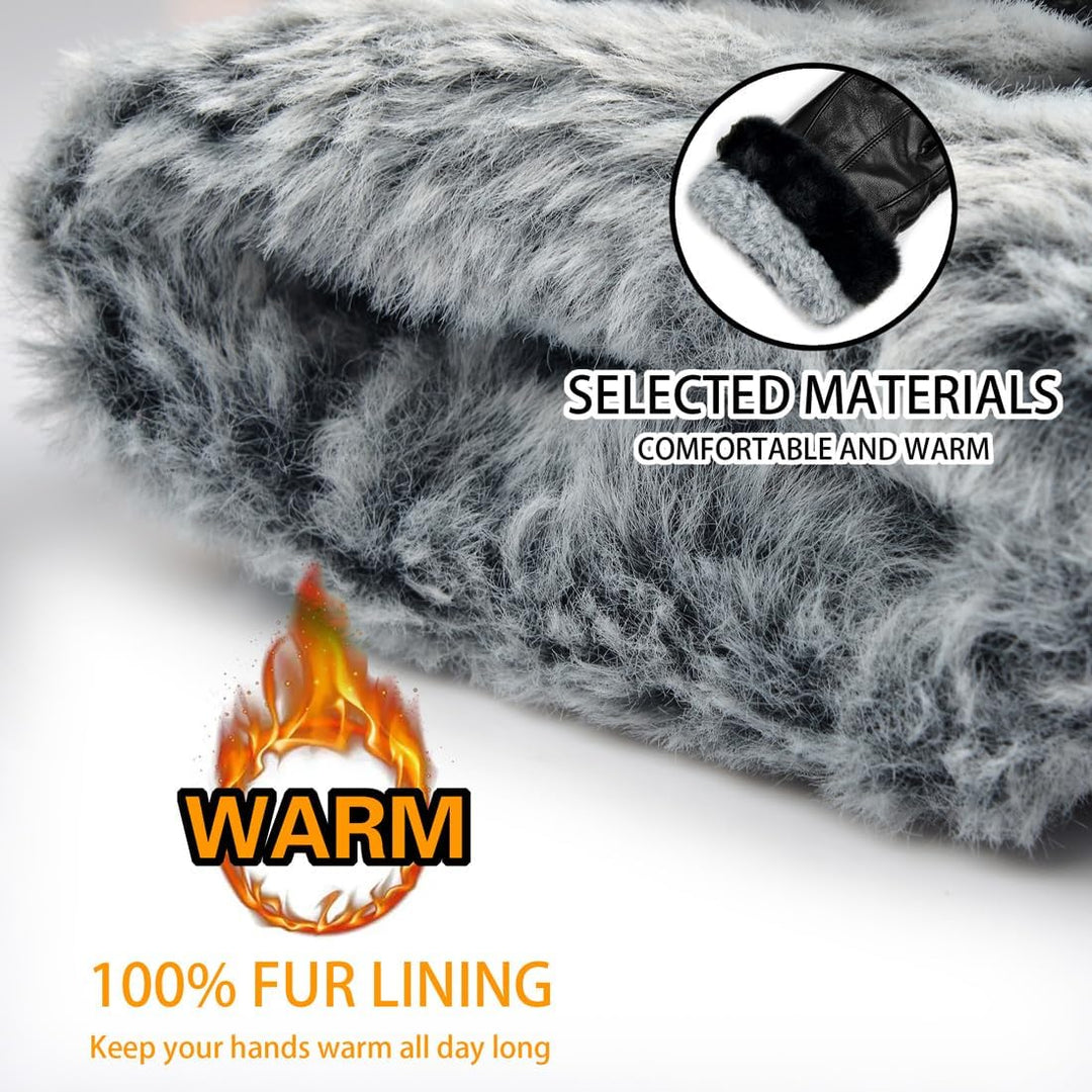 Harssidanzar Damen Lederhandschuhe Winter Thermo Fellgefüttert SL022EU S Schwarz(touchscreen), S Sch