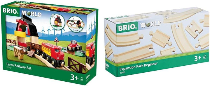 BRIO World 33719 Bahn Bauernhof Set - Holzeisenbahn mit Bauernhof, Tieren und Holzschienen & World 3