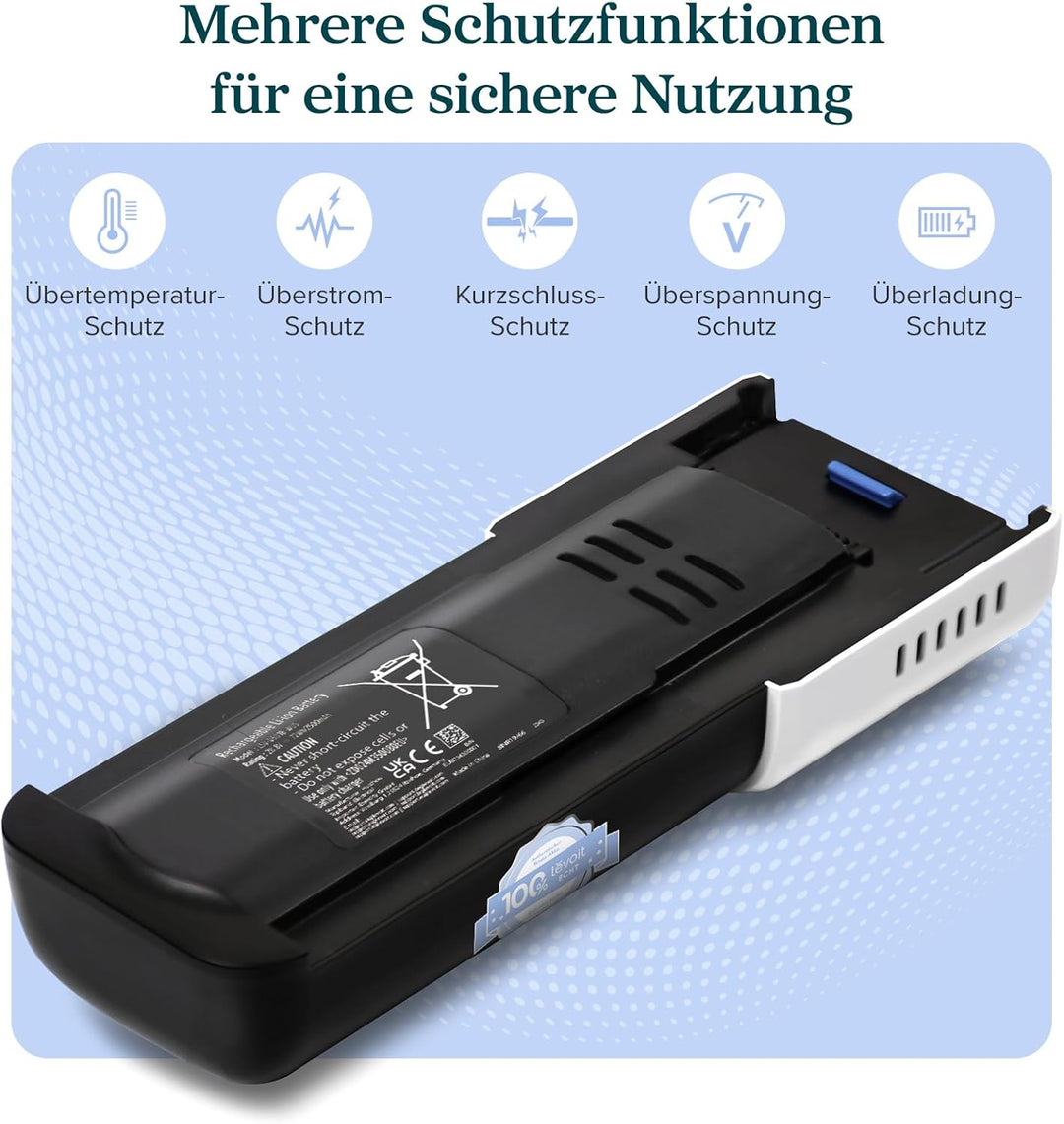 Levoit Originaler Ersatzbatterie für AERO Akku Staubsauger, Laufzeit bis zu 70 Minuten, 8 * 2500mAh