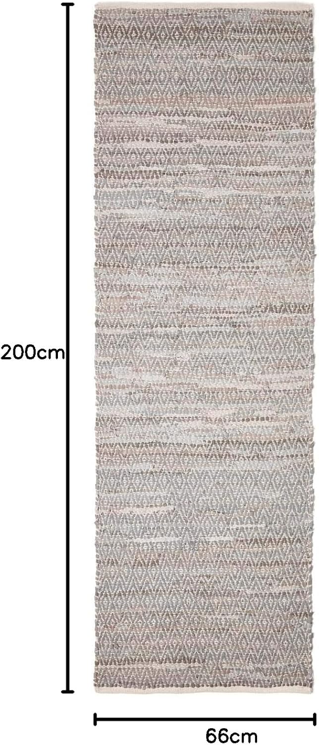 Homescapes Teppichläufer aus 100% recyceltem Leder mit geometrischem Rautenmuster, 66 x 200 cm, grau