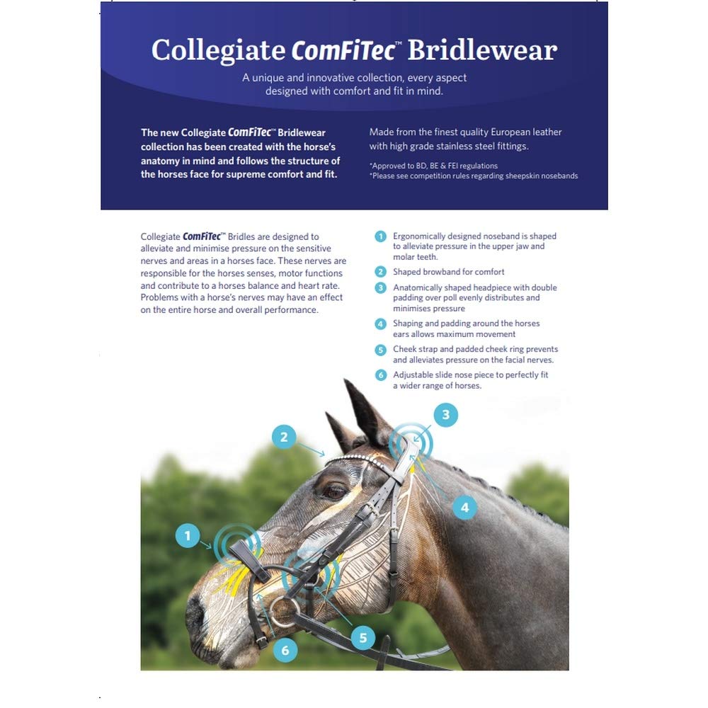 Collegiate ComFiTec Patent Snaffle Bridle Black Cob, Black Cob