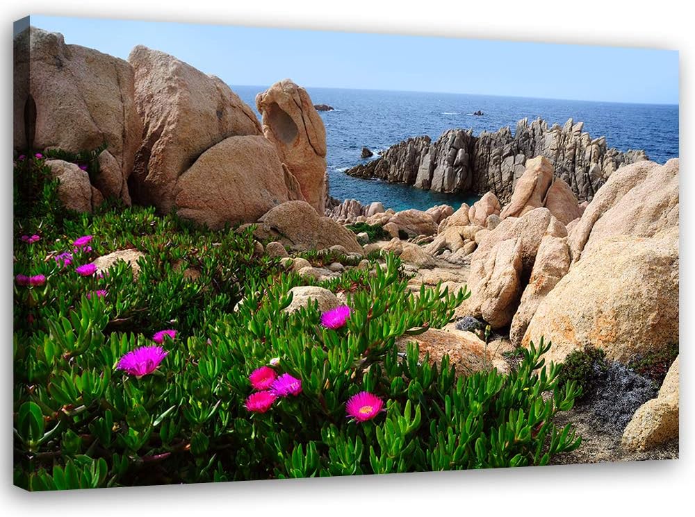 Feeby Bild auf Leinwand Landschaft Kunstdruck modern Meer Beige 80x60 cm