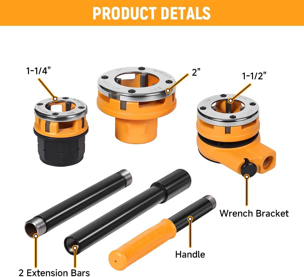 Hoteche Rohrgewindeschneider-Set 3-teilig | 1-1/4"-2" | 9CR2 Schneidbacken | Verchromte Platten