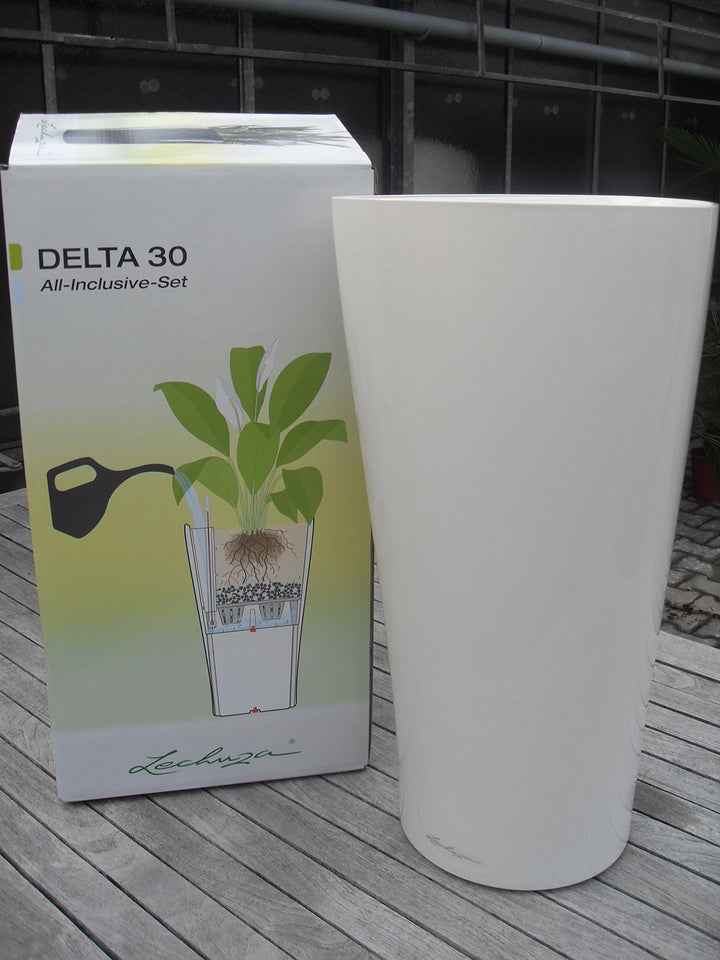 LECHUZA DELTA Premium 30 weiss hochglanz 15500 Weiss Hochglanz 29x29x56.5 cm Single, Weiss Hochglanz