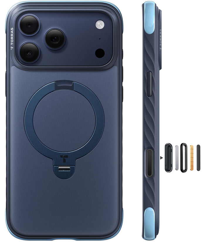 TORRAS Ostand Q3 Rugg für iPhone 17 Pro Hülle, Extrem rutschfest & fingerabdruckfrei, 360° Ständer f